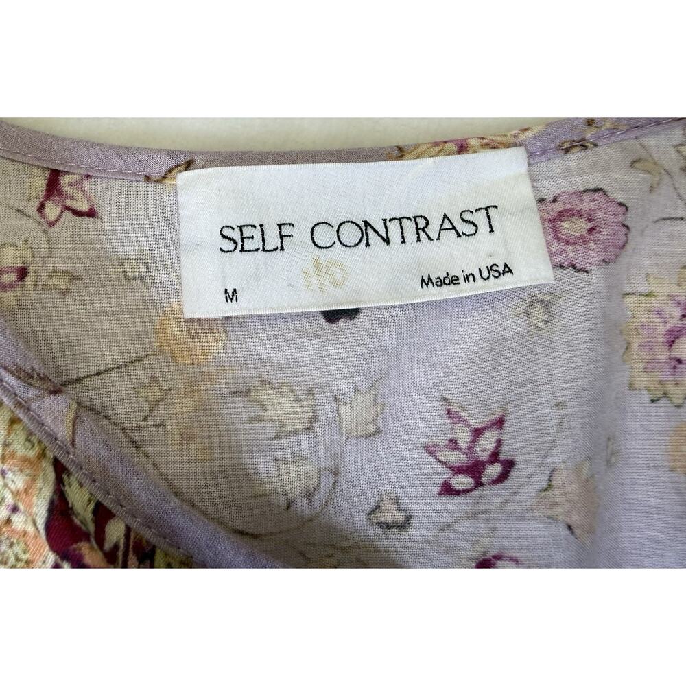 Anthropologie Self Contrast Midi Dress Women’s Sz M Cotton Floral Peasant USA - Picture 11 of 12